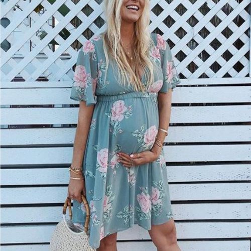 New Summer Fashion Casual Women Short sleeve Pregnant Maternity Dress Flower Maternity Clothes Pregnancy Dress