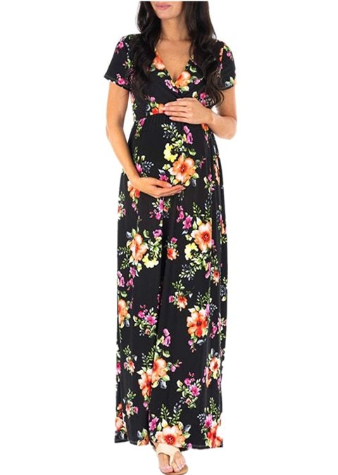 Pregnant Women Clothing Maternity Dresses New V Neck Short Sleeve Print Long Pregnancy Dress Fashion Plus Size Beach Dress
