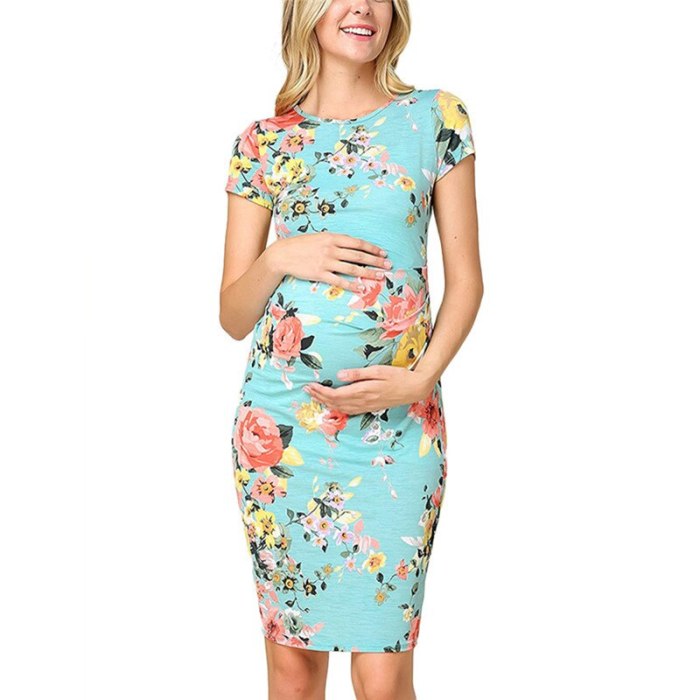 5 Color Pregnant Women Clothes Sexy Maternity Dress Summer O Neck Short Pleated Print Floral Vestido Enceinte Pregnancy Clothing
