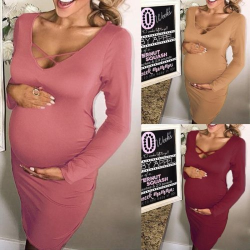 2021 Maternity Dresses Casual Pregnant Women Dress V-Neck Sexy Stretchy Summer Solid Color Pregnancy Dress Plus Size 2XL