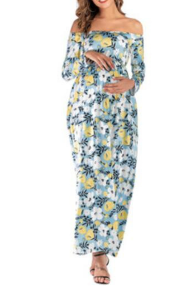Pregnant Women Dress 2020 New Autumn Maternity Photography Photo Clothing Shoulderless Long Sleeve Flower Print Dresses