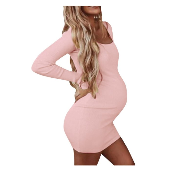 Pregnancy Dress Women Pregnant Maternity O-neck Dresses Long Sleeve Solid High Elastic Soft Dress Pregnancy Clothes