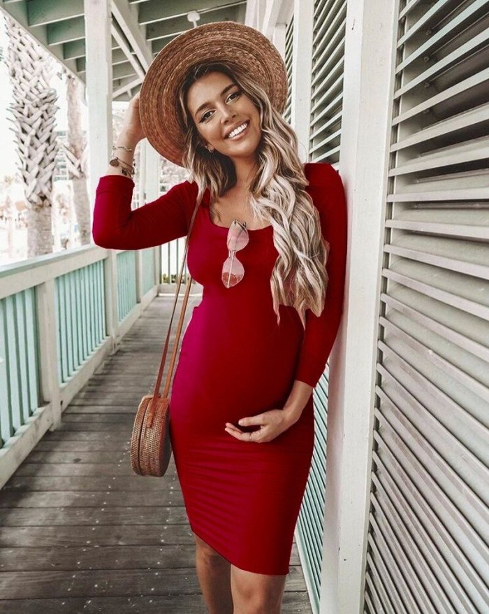 Fall Winter Pregnant Women Solid Maternity Clothes Long Sleeve Pregnancy Dresses Mama Clothing Girls Sexy Gift