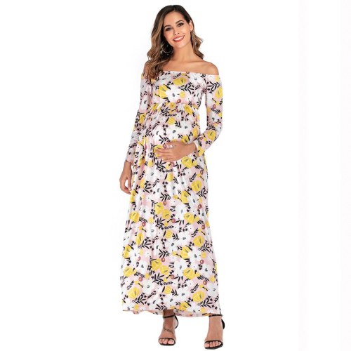 Pregnant Women Dress 2020 New Autumn Maternity Photography Photo Clothing Shoulderless Long Sleeve Flower Print Dresses