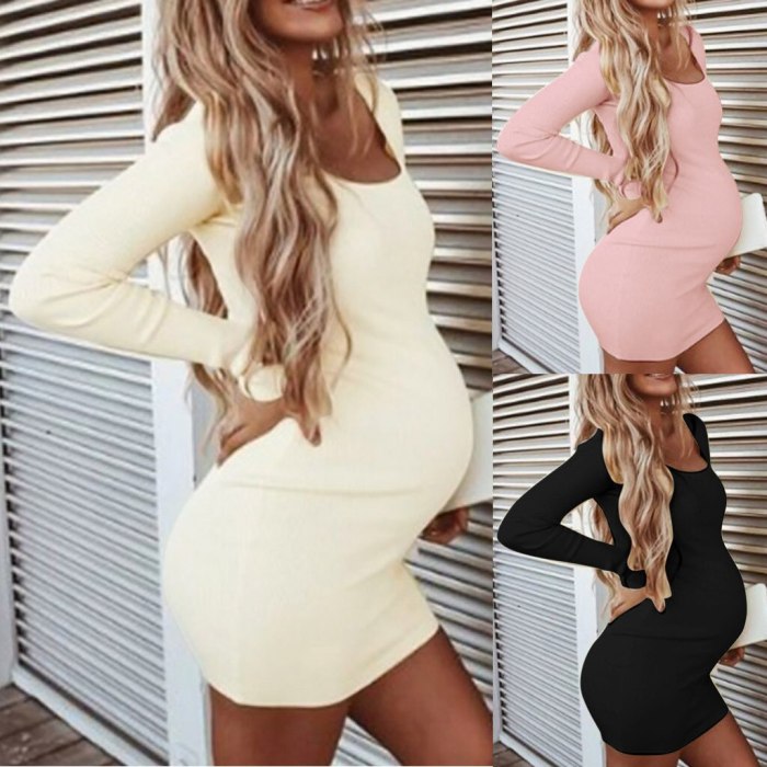 Pregnancy Dress Women Pregnant Maternity O-neck Dresses Long Sleeve Solid High Elastic Soft Dress Pregnancy Clothes