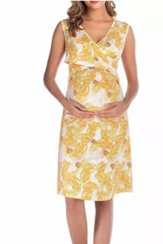 2021 Fashion Pregnant Dress Sleeveless V-Neck Print Maternity Dress  Nursing Dress