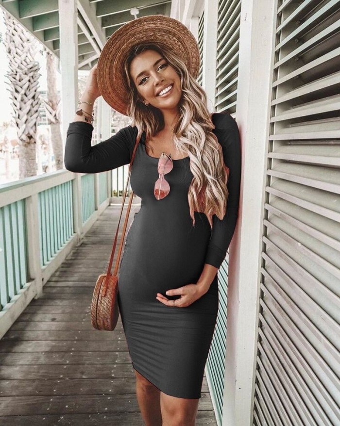 Fall Winter Pregnant Women Solid Maternity Clothes Long Sleeve Pregnancy Dresses Mama Clothing Girls Sexy Gift