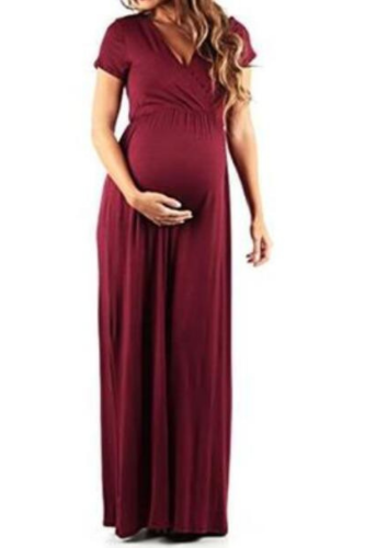 Women's Maternity Dress Pregnant Women Summer Pregnant Womens Nursing Pregnancy Dress Solid Maternity Long Dress#40