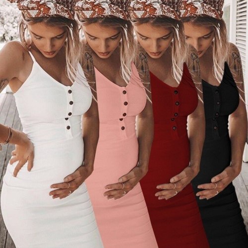 2021 Sunken Stripe Front In Button Pregnant WOMEN'S Dress