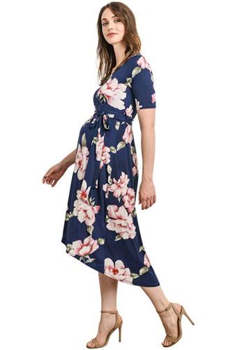New Maternity Dress Polyester V-neck printed belt Women's Pregnancy Women Photography Props Fancy Popular Long Maternity Dresses