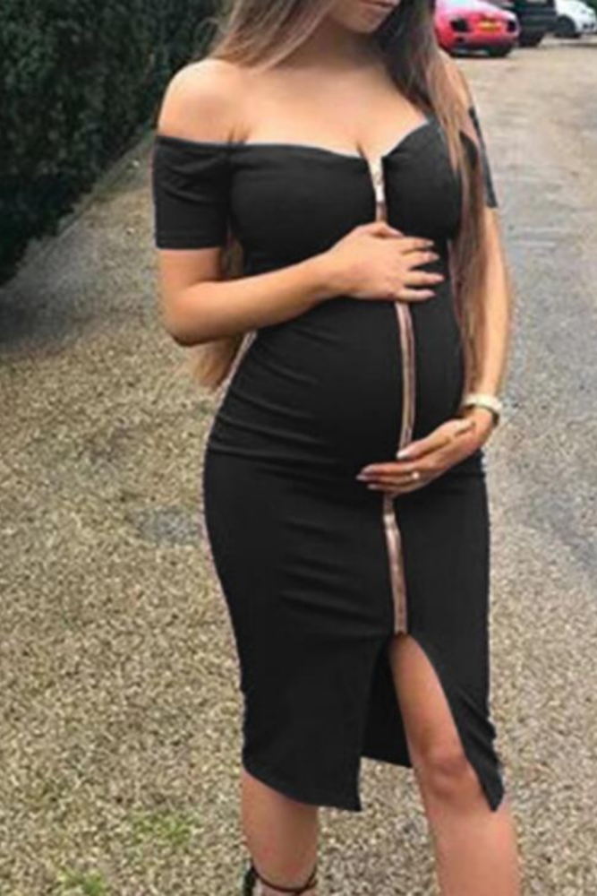 Women Dress Maternity Photography Props Solid Zipper Pregnancy Clothes Summer Maternity Dresses For Pregnant Photo Shoot