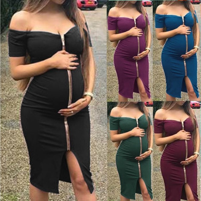 Women Dress Maternity Photography Props Solid Zipper Pregnancy Clothes Summer Maternity Dresses For Pregnant Photo Shoot