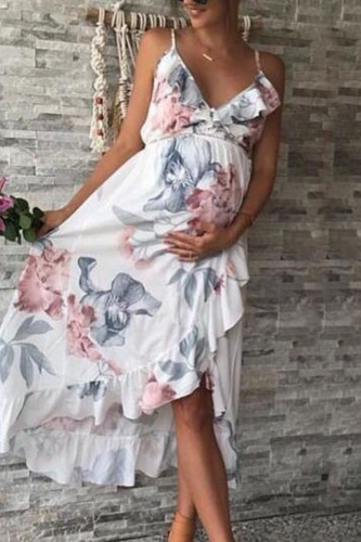 Maternity Dresses Maternity Clothes Pregnancy Dress Pregnant Dress Casual Floral Falbala Pregnants Dress Comfortable Sundress