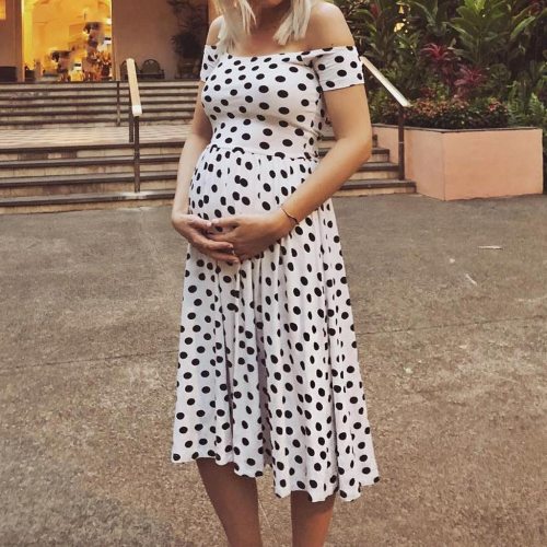 Women Maternity Dresses Mom Dot Print Pregnancy Dress Breastfeeding Off Shoulder Sexy Pregnant Dress