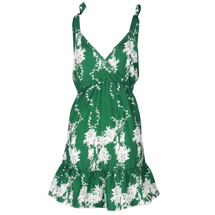Summer Women Maternity Dress 2021 New Casual A Line Floral Print Sleeveless Lace Up Dress Ladies V Neck Backless Green Mini Dresses