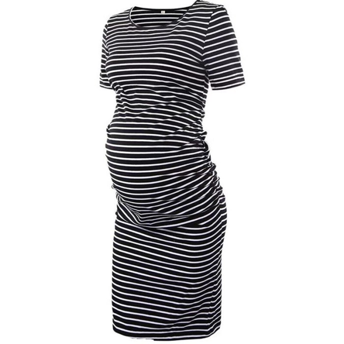 New Stripe Women's Side Ruched Maternity Clothes Bodycon Dress Mama Casual Short Sleeve Wrap Dresses Womens Clothing Plus Size