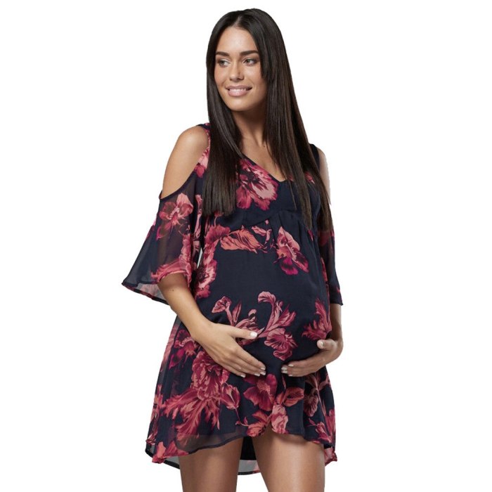 Women's Pregnancy Dress Maternity Beach Sundress Breastfeeding Cut Out Shoulders Floral Mama Summer Casual Pregnancy Dress#520
