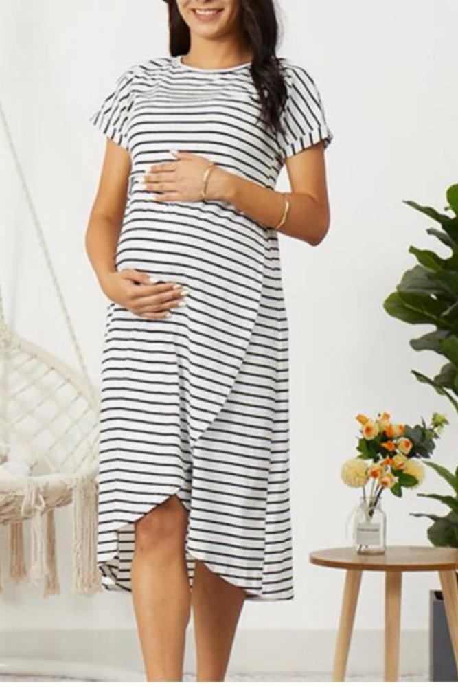 2021 New Arrival Summer Casual Striped Short-sleeve Nursing Dress for Woman
