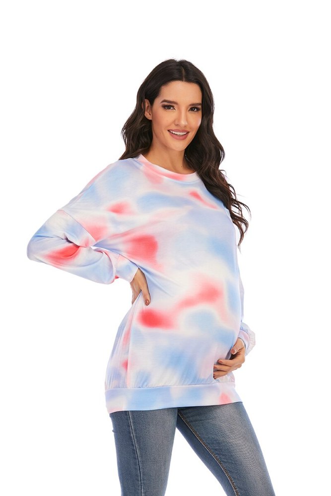 6139# European Style Digital Printing Maternity Tees Spring Long Sleeve Casual T-shirt for Pregnant Women Pregnancy Shirt Tops