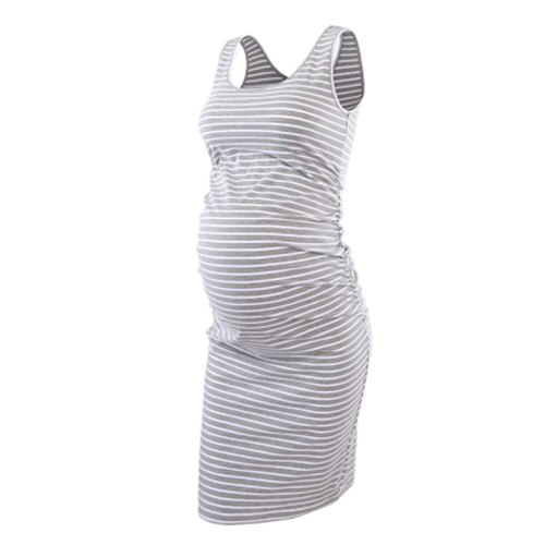 O-Neck Maternity Dress Breathable Ajustable Belly Clothes for Pregnancy Women Stripes Pure Color Pregnant Tops Sleeveless Summer