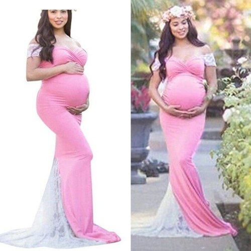 Long African Dress For Pregnant Women Lace Maternity Dresses For Photo Shoot Pink Sexy Dress For Sex Clothes For Pregnant Women
