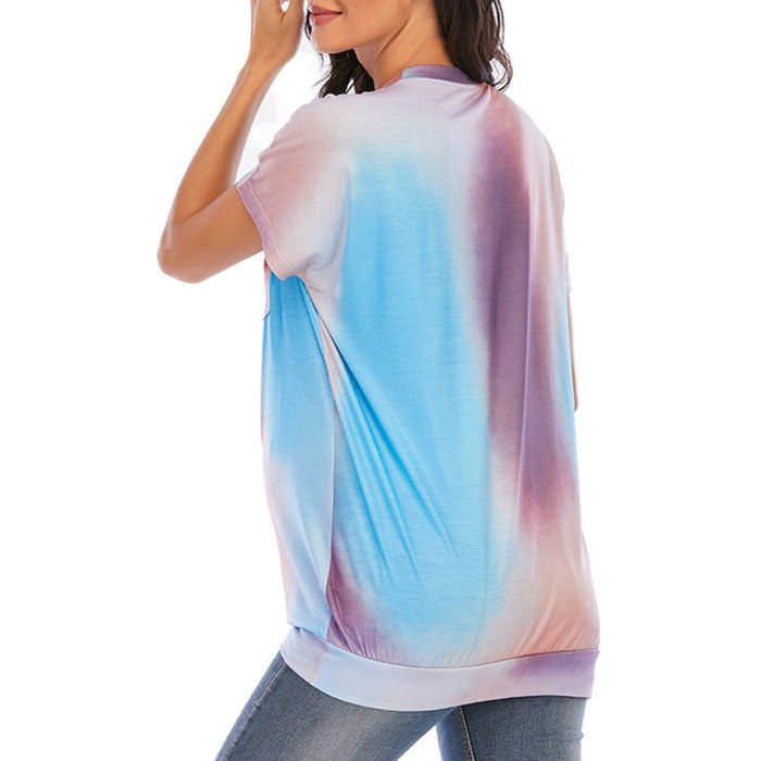 Pregnancy Shirt Maternity Tie-dye Print O-neck Short Sleeve T-shirt Pregnant Tops Loose Clothing Pregnant Women T-shirts Clothes