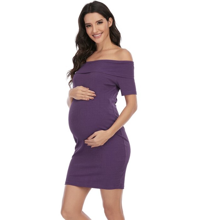 New maternity Dress Solid Color One-Shoulder Short-Sleeved Dress Maternity Dress