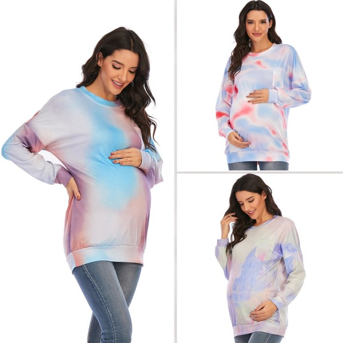 6139# European Style Digital Printing Maternity Tees Spring Long Sleeve Casual T-shirt for Pregnant Women Pregnancy Shirt Tops