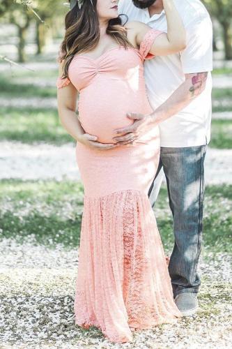Pregnant Women Lace Off Shoulder Long Mermaid Maternity Dress For Photo Shoot
