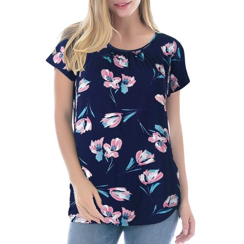 New Summer Fashion Maternity T-shirt Women Flare Sleeve Floral Print Clothes Pregnant Nursing Tops T-shirt For Breastfeeding
