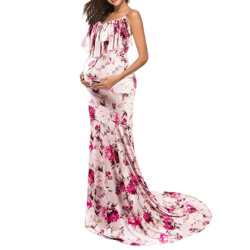 New summer 2021 printed V-neck Flower dress with suspenders Photographing Maternity dresses pregnant woman dress