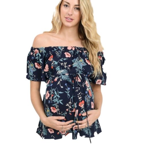 2020 Spring and Summer Maternity Wear New One-neck Loose Tie Short-sleeved Printed Fashion Maternity Blouse