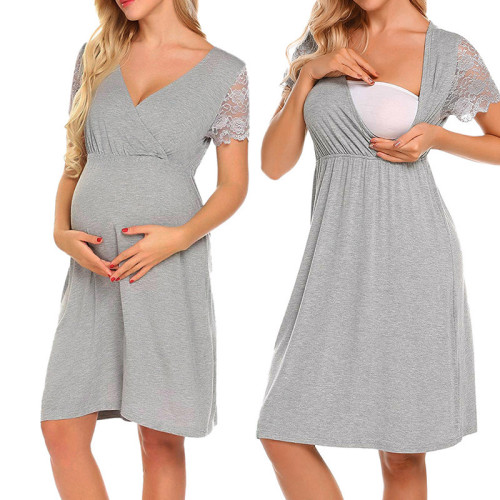 Maternity Clothes Womens Nursing Nightgown Pregnancy Dress Lace Splice Maternity Dress Pajamas