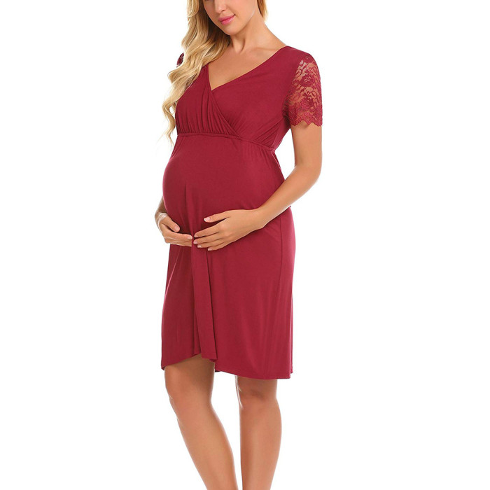 Maternity Clothes Womens Nursing Nightgown Pregnancy Dress Lace Splice Maternity Dress Pajamas