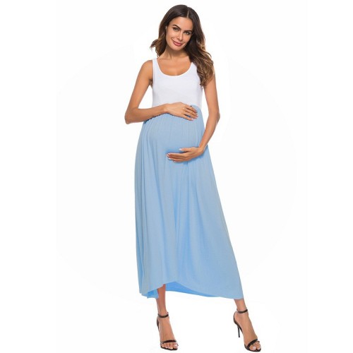 Women's Maternity Dress Sleeveless Ruched Sheath Color Block Maxi Maternity Dress Pregnant Women Dresses