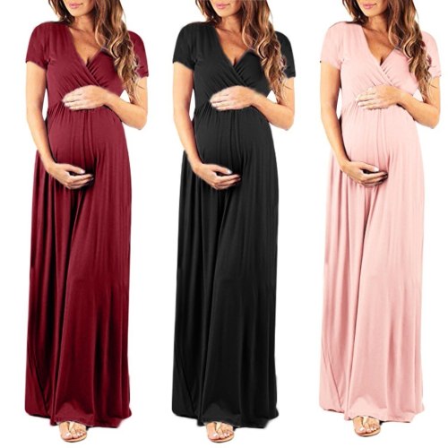 2021 Women's Pregnancy Fashion elegant V-neck Short Sleeve Dress Maternity maternity dresses for photo shoot pregnant clothes