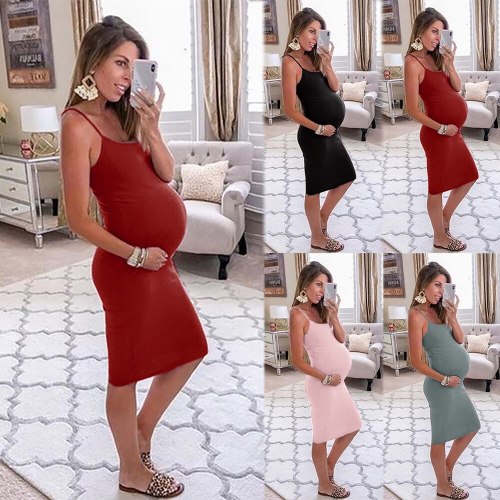 Womens Pregnancy Maternity Bodycon V Neck Sling Solid Dress Sleeveless Summer Lace Sexy Dress Pregnancy Dress