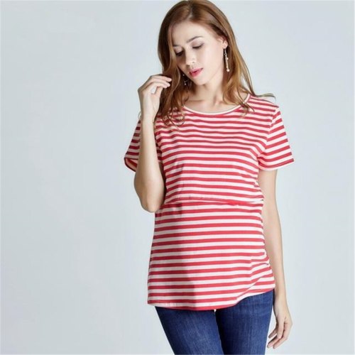 Brand New Women Tees Pregnant Maternity Nursing Tops Mom Breastfeeding T-Shirt Top Short Sleeve Stripe Summer Fashion Hot