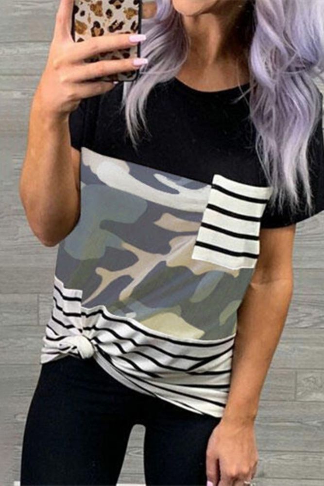 Women's Maternity Breastfeeding T-shirt Clothes for Pregnant Women O-Neck Short Sleeve Striped Camouflage Print Nursing Tops