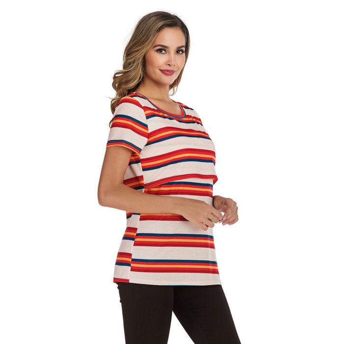 2021 new hot style multifunctional striped short-sleeved breastfeeding breastfeeding top T-shirt