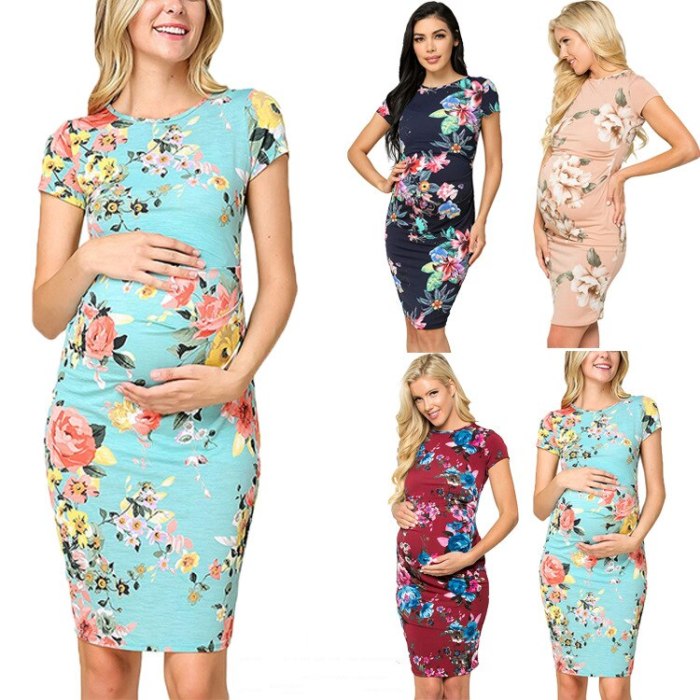 2021 New Women's Round Neck Short Sleeve Pleated Printed Maternity Dress