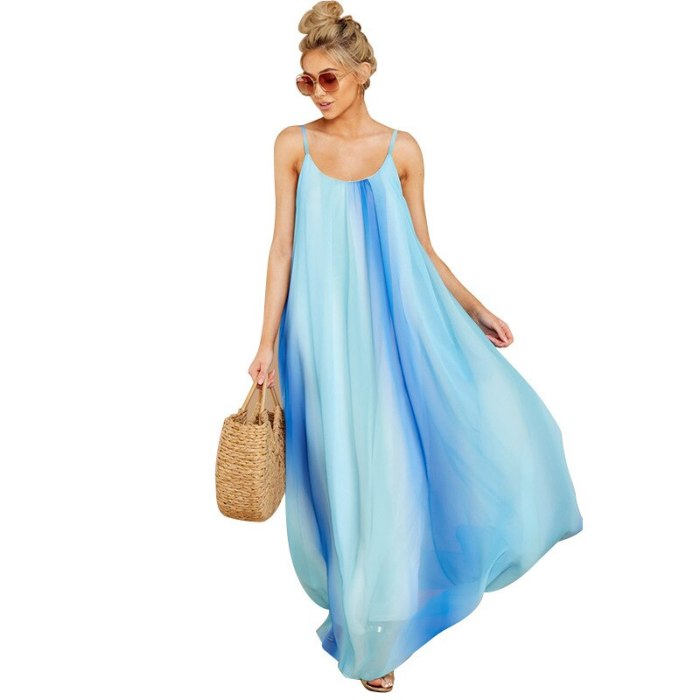 European And American Party Women's Sexy Gradient Loose Female Chiffon Sling Beach Plus Size S-2XL Dress