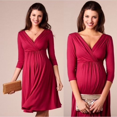 Dresses For Women Pregnant Dresses Maternity V-neck Three Quarter Sleeve Pleated Beautiful Clothes Pregnancy Party Evening Dress