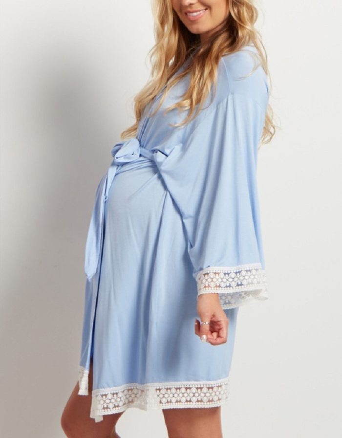 Waist Rope Pregnancy Pajamas Solid Soft Cotton Pajamas Women Three-quarter Sleeve Sleepwear Nursing Pajamas For Pregnant Woman