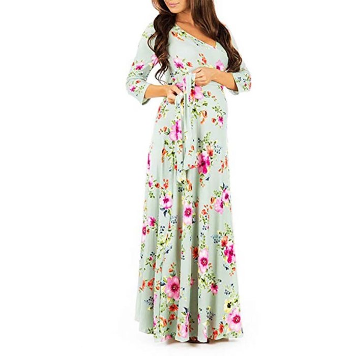 Floral Print Wrap Dresses Maternity Dress Adjustable Belt Multi-function Nursing Dress Maternity Clothes