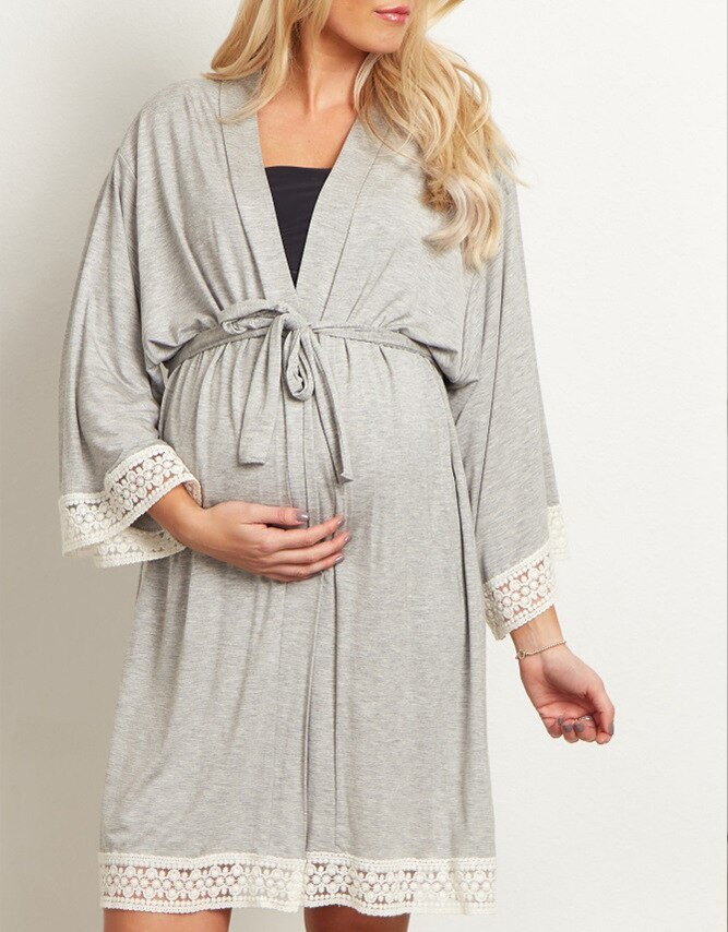 Waist Rope Pregnancy Pajamas Solid Soft Cotton Pajamas Women Three-quarter Sleeve Sleepwear Nursing Pajamas For Pregnant Woman
