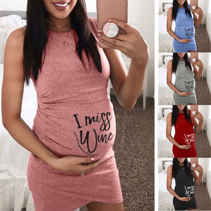 New Pregnant Dress Printed I MISS WINE Comfortable and loose Sleeveless Maternity Dress Women