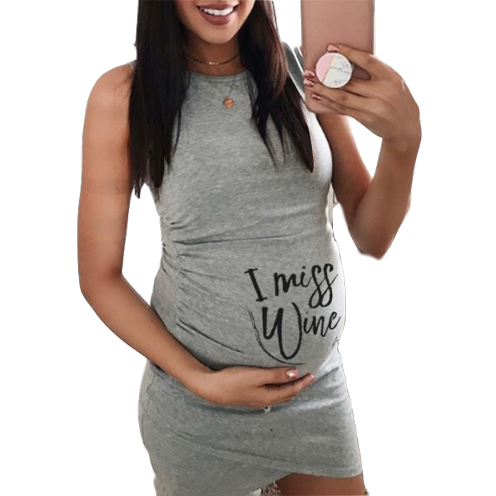 New Pregnant Dress Printed I MISS WINE Comfortable and loose Sleeveless Maternity Dress Women