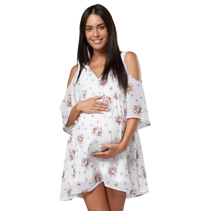Women's Maternity Beach Sundress Breastfeeding Cut Out Shoulders Floral Dress Pregnancy Summer Pregnant Dress