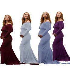 Sexy Shoulderless Maternity Photography Props Dresses Lace Long Pregnancy Dress Maxi Gown For Pregnant Women Photo Shoot Clothes